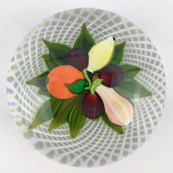 Perthshire 1980D Fruit 3D Pear Orange Lemon Plums Latticinio Paperweight Cert - Picture 1 of 16